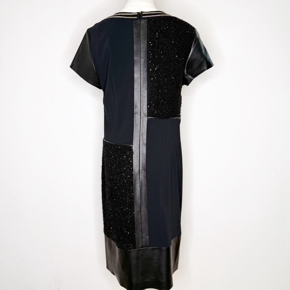 Basler Black Beaded Faux Leather Shift Dress Size 10 | Short Sleeve Panel Design - Picture 9 of 12